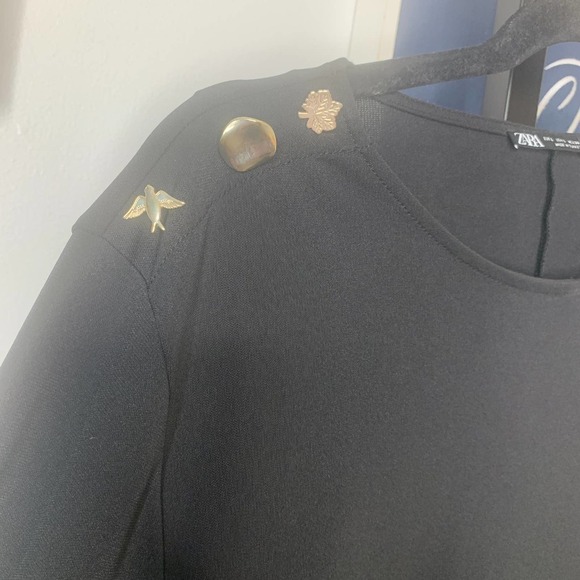 ZARA‎ Womens Dress Size Large Black Long Sleeves Bird Leaf Button Details - Picture 3 of 6